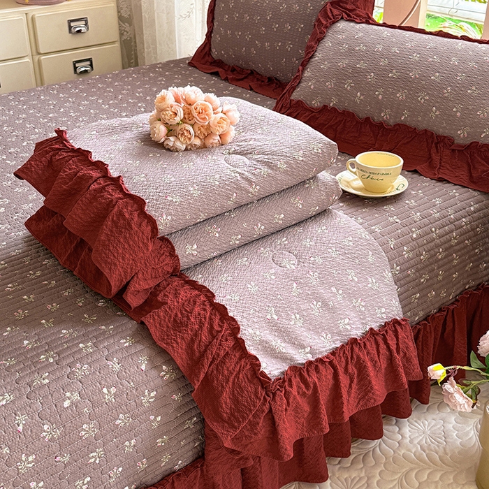 韩约家纺 2026新款法式大花边泡芙棉床盖款夏被夏凉被空调被四件套 花见喜