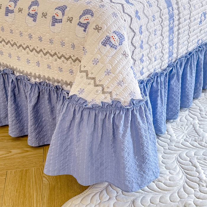 91家纺网 家纺一手货源 找家纺 韩约家纺 2026新款法式大花边泡芙棉床盖款夏被夏凉被空调被四件套 蓝星人