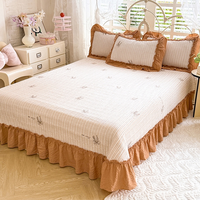 91家纺网 家纺一手货源 找家纺 韩约家纺 2026新款法式大花边泡芙棉床盖款夏被夏凉被空调被四件套 蝴蝶结