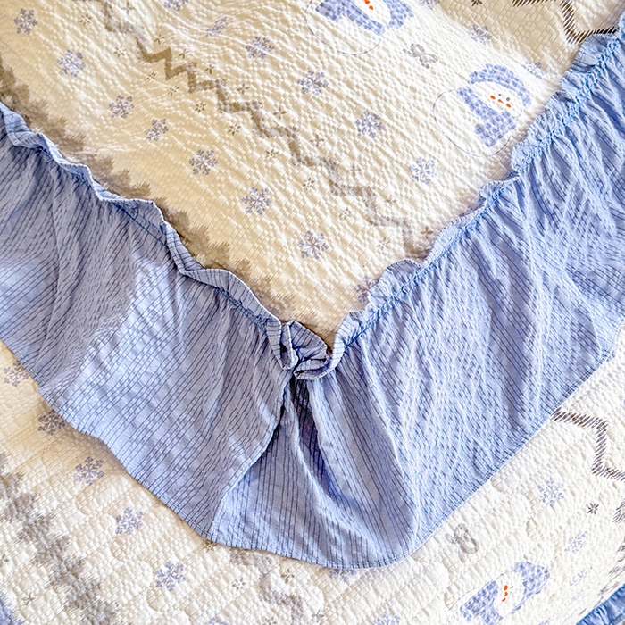 91家纺网 家纺一手货源 找家纺 韩约家纺 2026新款法式大花边泡芙棉床盖款夏被夏凉被空调被四件套 蓝星人