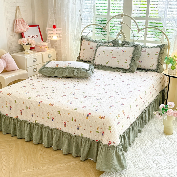 91家纺网 家纺一手货源 找家纺 韩约家纺 2026新款法式大花边泡芙棉床盖款夏被夏凉被空调被四件套 童趣