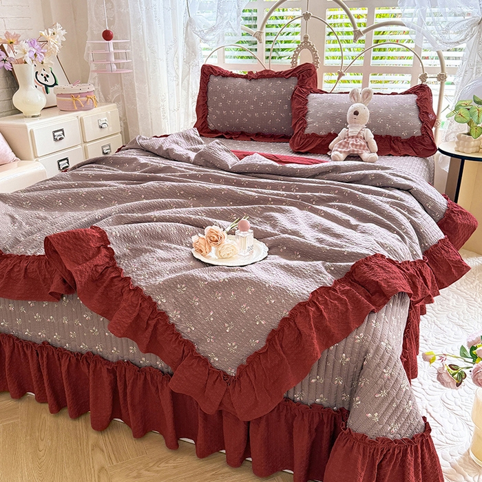 91家纺网 家纺一手货源 找家纺 韩约家纺 2026新款法式大花边泡芙棉床盖款夏被夏凉被空调被四件套 花见喜