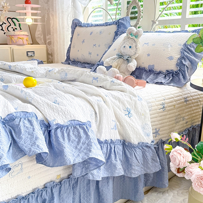 91家纺网 家纺一手货源 找家纺 韩约家纺 2026新款法式大花边泡芙棉床盖款夏被夏凉被空调被四件套 睛喜