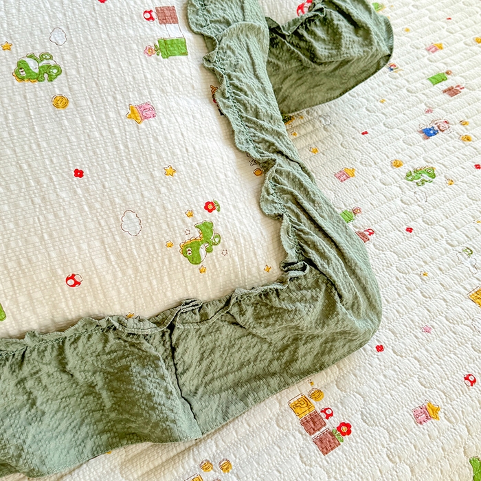 91家纺网 家纺一手货源 找家纺 韩约家纺 2026新款法式大花边泡芙棉床盖款夏被夏凉被空调被四件套 童趣