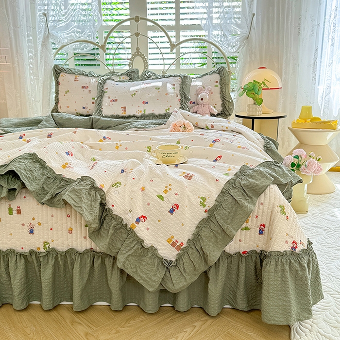 91家纺网 家纺一手货源 找家纺 韩约家纺 2026新款法式大花边泡芙棉床盖款夏被夏凉被空调被四件套 童趣