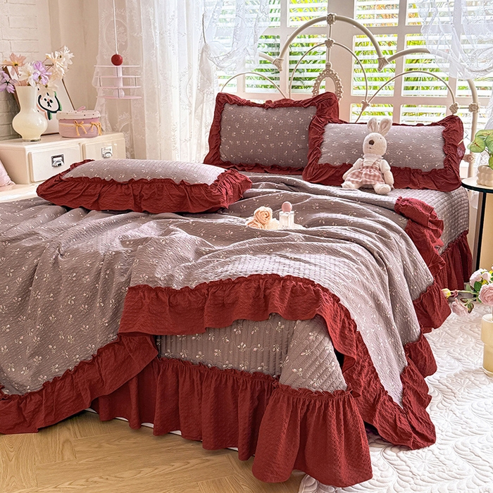 91家纺网 家纺一手货源 找家纺 韩约家纺 2026新款法式大花边泡芙棉床盖款夏被夏凉被空调被四件套 花见喜