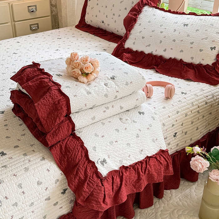 91家纺网 家纺一手货源 找家纺 （总）韩约家纺 2026新款法式大花边泡芙棉床盖款夏被夏凉被空调被四件套