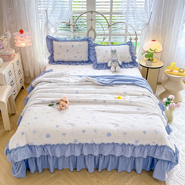 91家纺网 家纺一手货源 找家纺 韩约家纺 2026新款法式大花边泡芙棉床盖款夏被夏凉被空调被四件套 睛喜