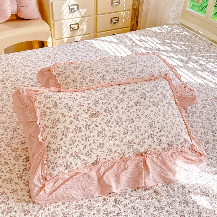 91家纺网 家纺一手货源 找家纺 韩约家纺 2026新款法式大花边泡芙棉床盖款夏被夏凉被空调被四件套 花涧