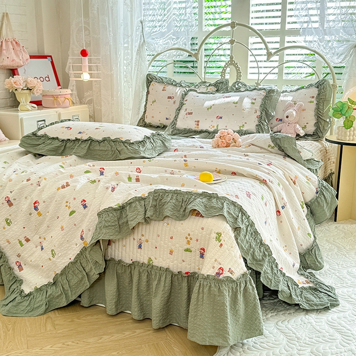 91家纺网 家纺一手货源 找家纺 韩约家纺 2026新款法式大花边泡芙棉床盖款夏被夏凉被空调被四件套 童趣