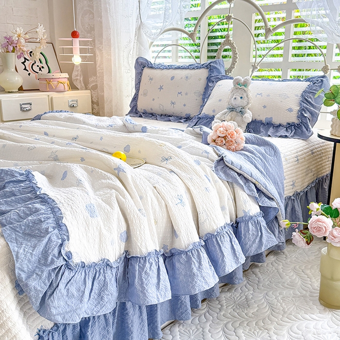 91家纺网 家纺一手货源 找家纺 韩约家纺 2026新款法式大花边泡芙棉床盖款夏被夏凉被空调被四件套 睛喜