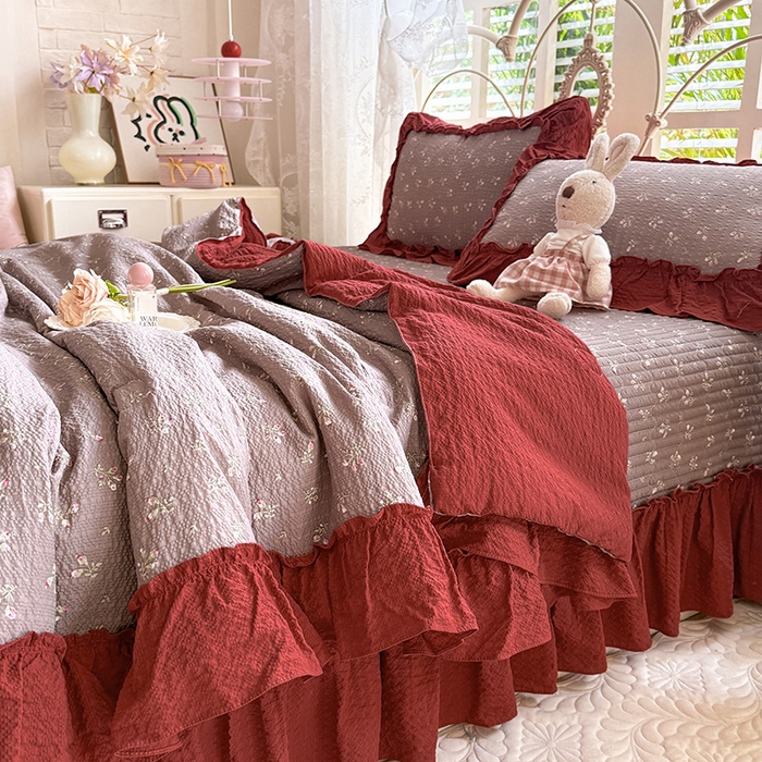 91家纺网 家纺一手货源 找家纺 韩约家纺 2026新款法式大花边泡芙棉床盖款夏被夏凉被空调被四件套 花见喜