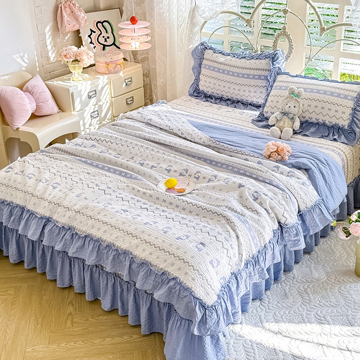 91家纺网 家纺一手货源 找家纺 （总）韩约家纺 2026新款法式大花边泡芙棉床盖款夏被夏凉被空调被四件套