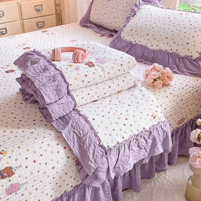 91家纺网 家纺一手货源 找家纺 韩约家纺 2026新款法式大花边泡芙棉床盖款夏被夏凉被空调被四件套 布蕾可可