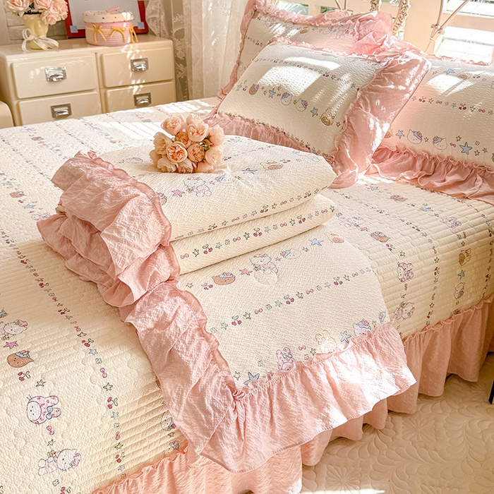 91家纺网 家纺一手货源 找家纺 （总）韩约家纺 2026新款法式大花边泡芙棉床盖款夏被夏凉被空调被四件套