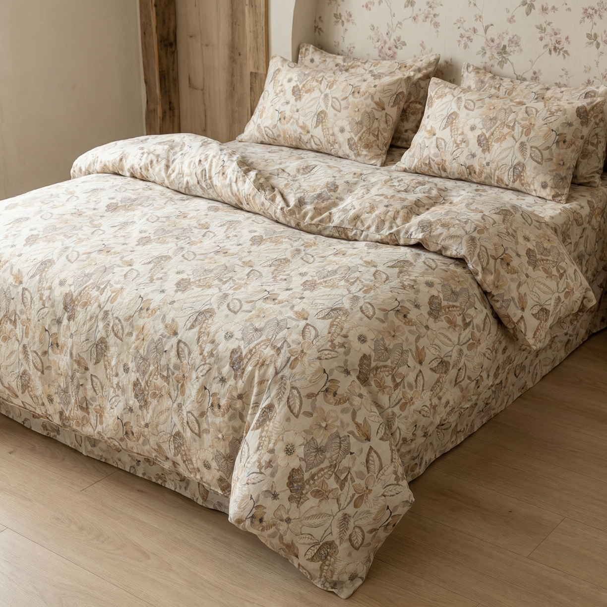 91家纺网 家纺一手货源 找家纺  U品汇  2026新款复古全棉纯棉亚麻棉麻数码印花四件套夏季冰凉爽透气套件（含30%亚麻） 花海世界