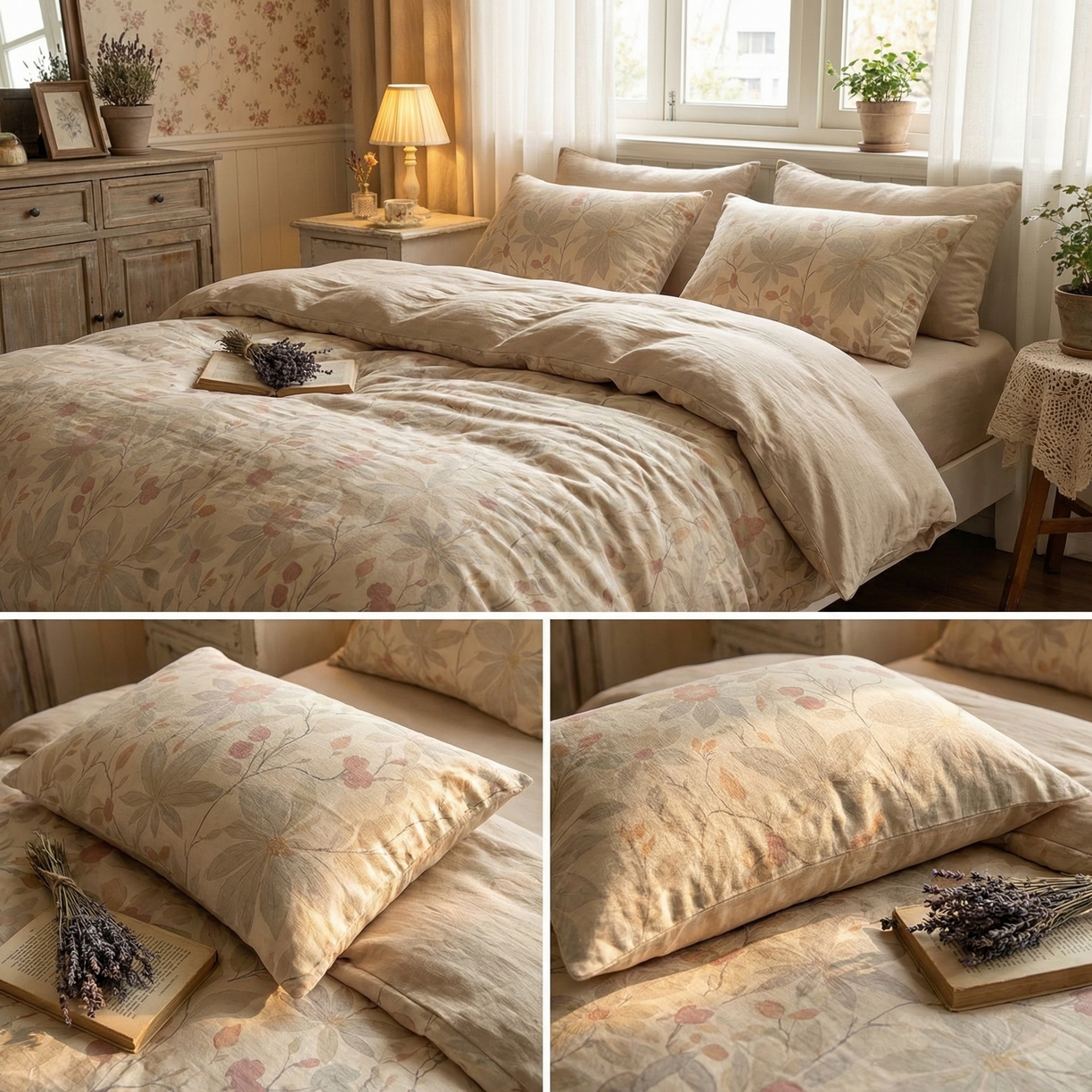 91家纺网 家纺一手货源 找家纺  U品汇  2026新款复古全棉纯棉亚麻棉麻数码印花四件套夏季冰凉爽透气套件（含30%亚麻） 美漾记忆