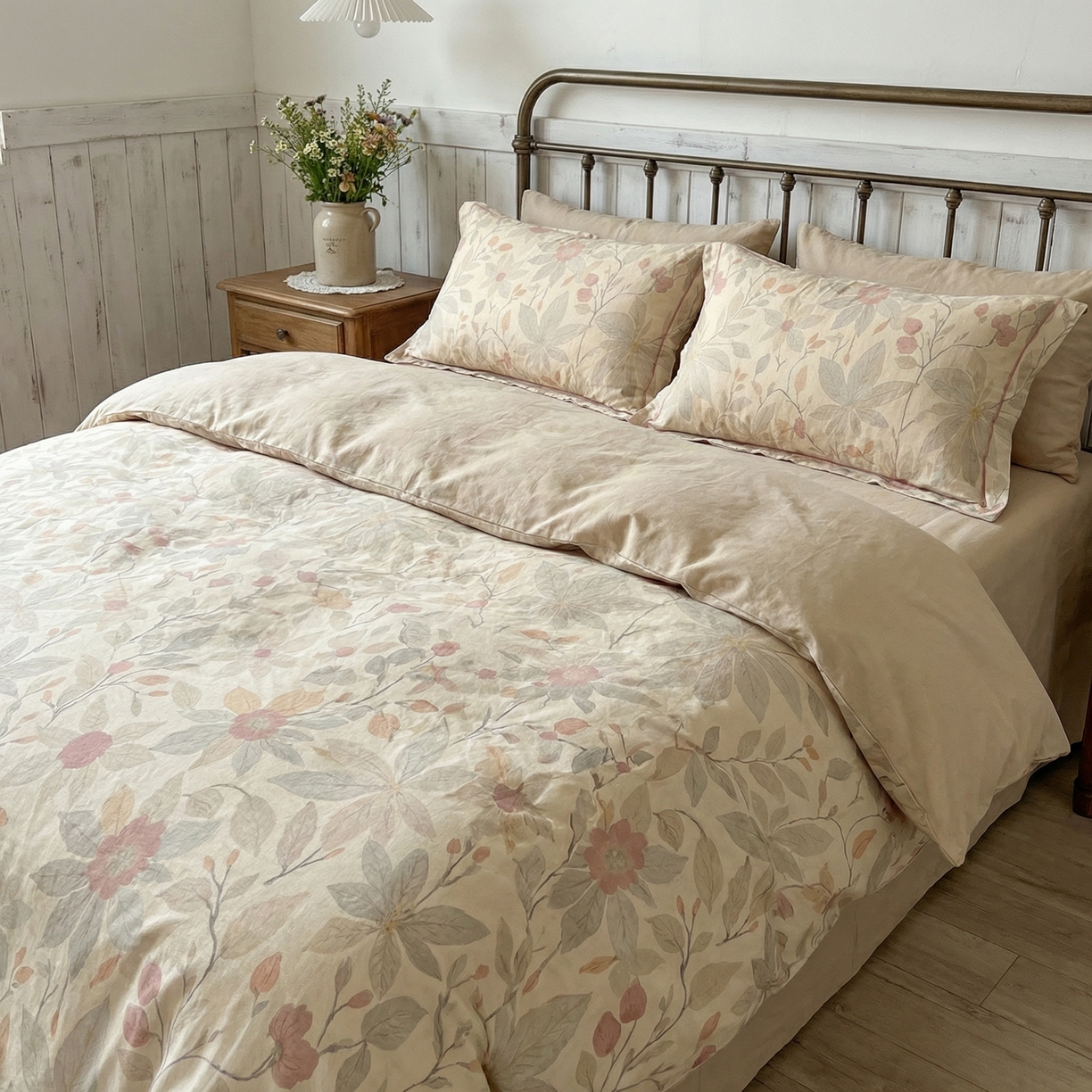 91家纺网 家纺一手货源 找家纺  U品汇  2026新款复古全棉纯棉亚麻棉麻数码印花四件套夏季冰凉爽透气套件（含30%亚麻） 美漾记忆