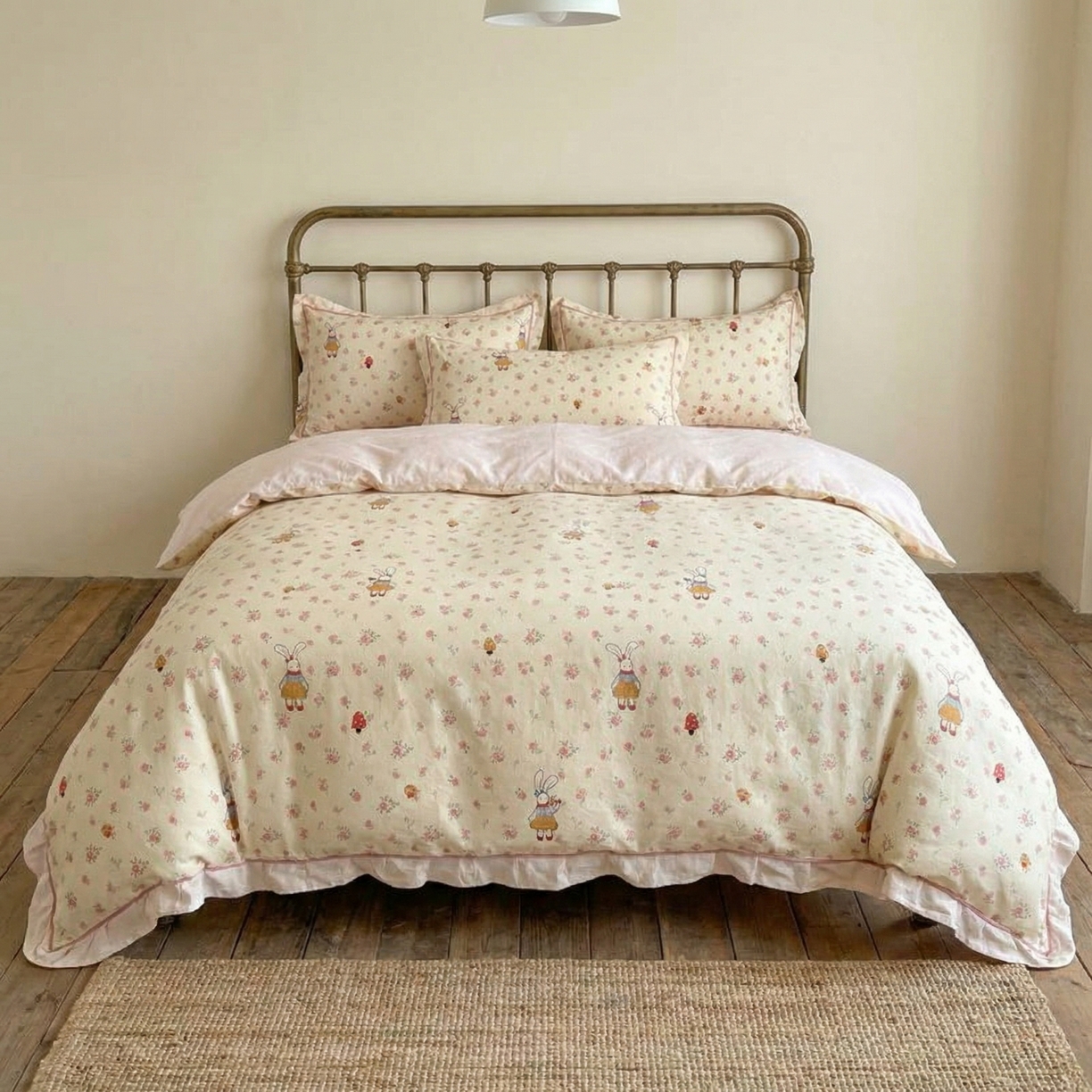  U品汇  2026新款复古全棉纯棉亚麻棉麻数码印花四件套夏季冰凉爽透气套件（含30%亚麻） 萌宠宝贝