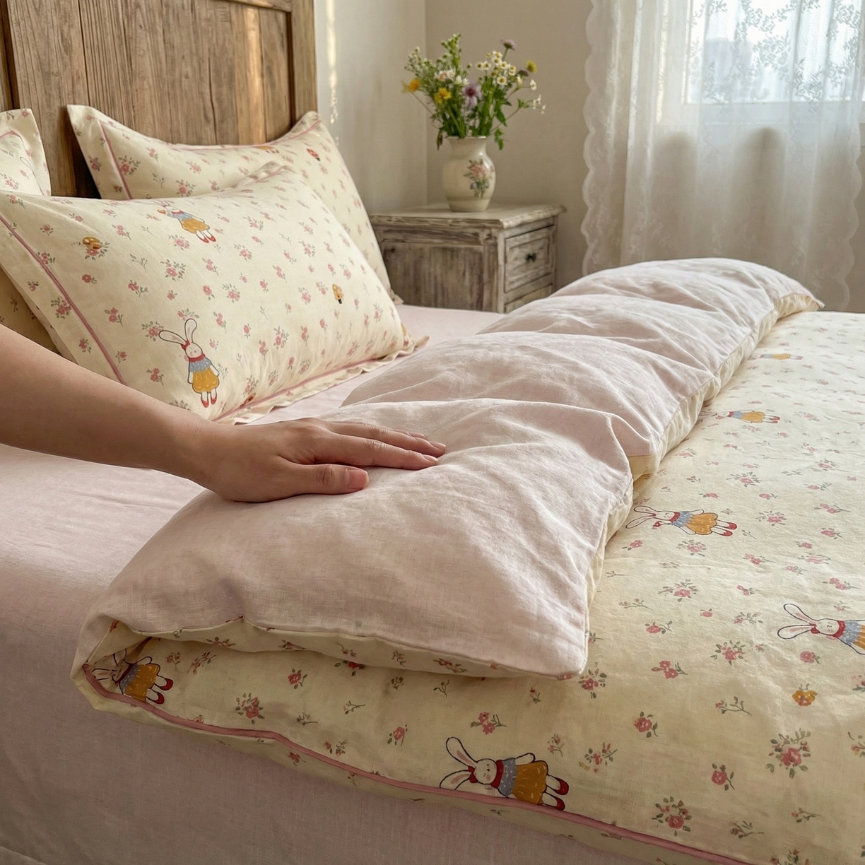 91家纺网 家纺一手货源 找家纺  U品汇  2026新款复古全棉纯棉亚麻棉麻数码印花四件套夏季冰凉爽透气套件（含30%亚麻） 萌宠宝贝