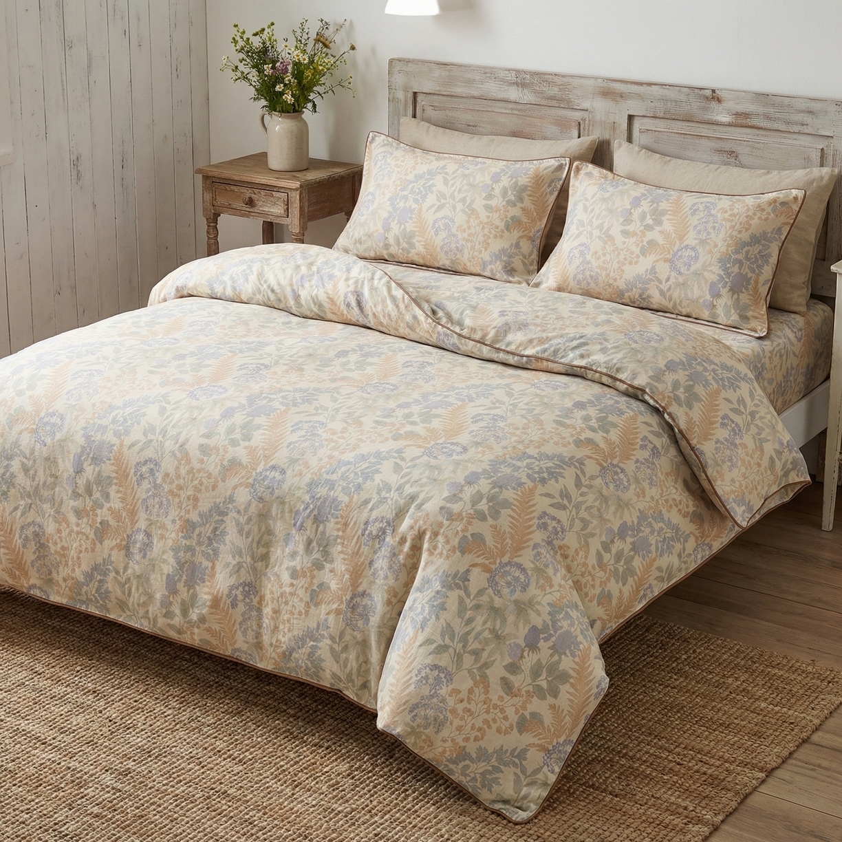 91家纺网 家纺一手货源 找家纺  U品汇  2026新款复古全棉纯棉亚麻棉麻数码印花四件套夏季冰凉爽透气套件（含30%亚麻） 夏威夷