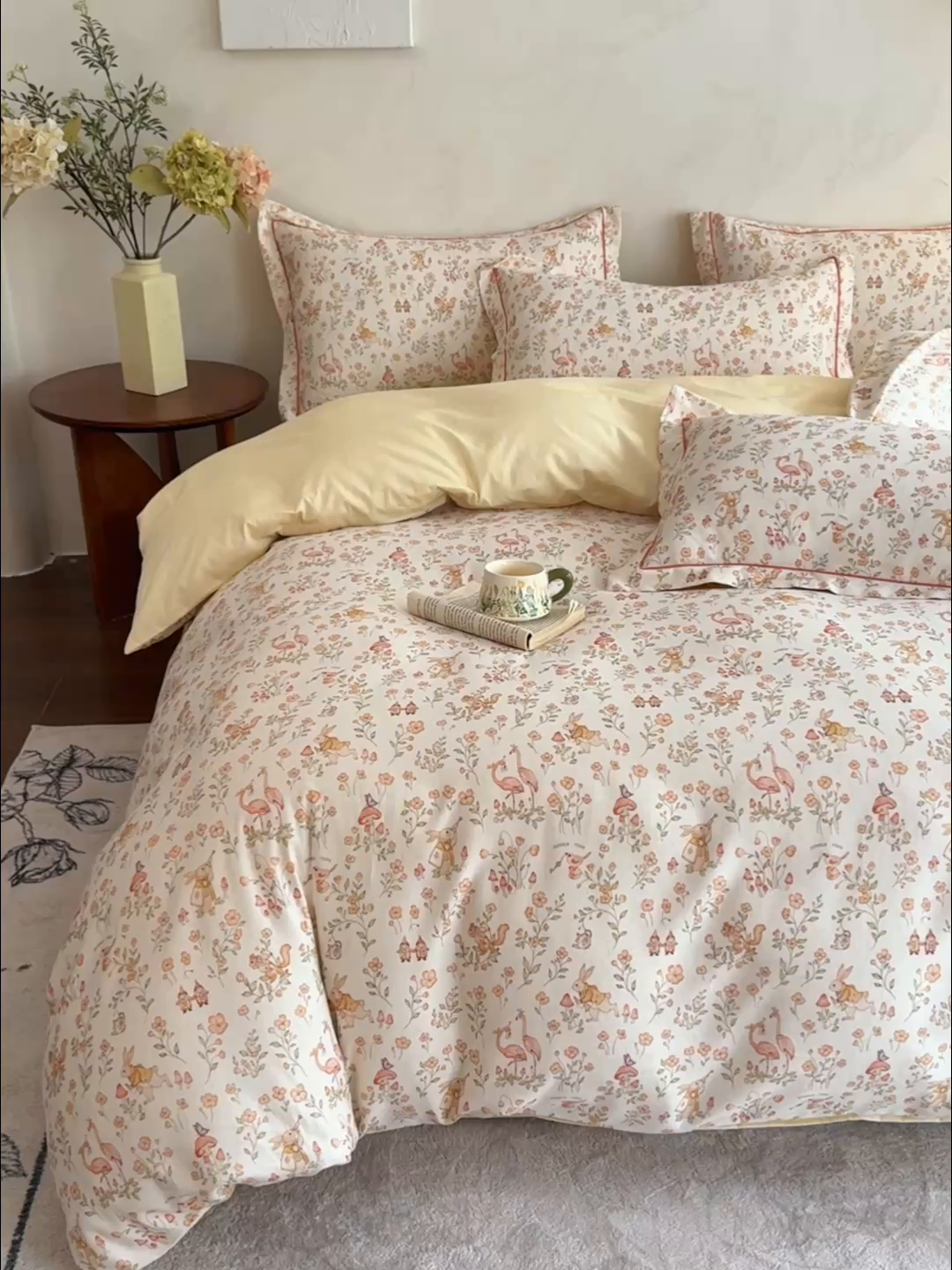 91家纺网 家纺一手货源 找家纺  U品汇  2026新款复古全棉纯棉亚麻棉麻数码印花四件套夏季冰凉爽透气套件（含30%亚麻） 漫步沙滩