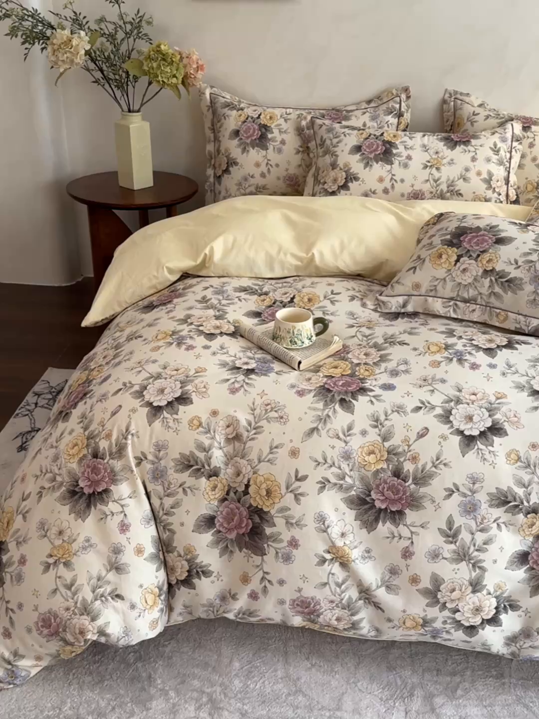 91家纺网 家纺一手货源 找家纺  U品汇  2026新款复古全棉纯棉亚麻棉麻数码印花四件套夏季冰凉爽透气套件（含30%亚麻） 向阳花