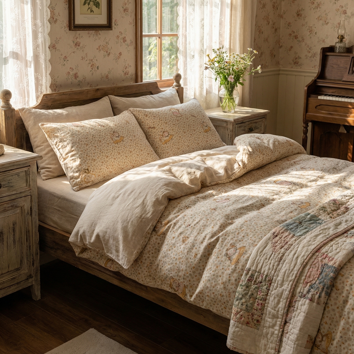 91家纺网 家纺一手货源 找家纺 （总） U品汇  2026新款复古全棉纯棉亚麻棉麻数码印花四件套夏季冰凉爽透气套件（含30%亚麻）