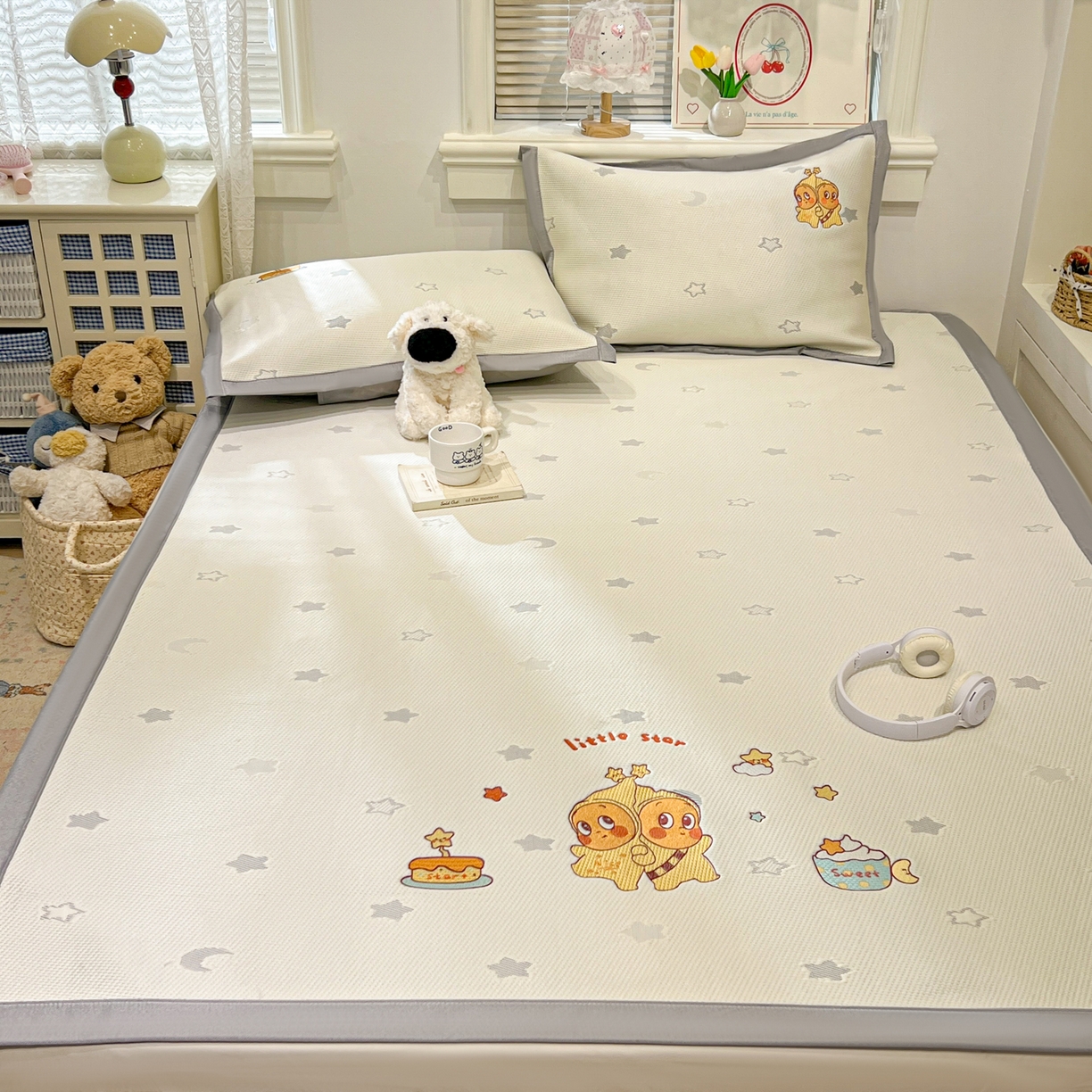 91家纺网 家纺一手货源 找家纺 川悦生活 2026新款凉感提花绣花豆豆席 星仔派对