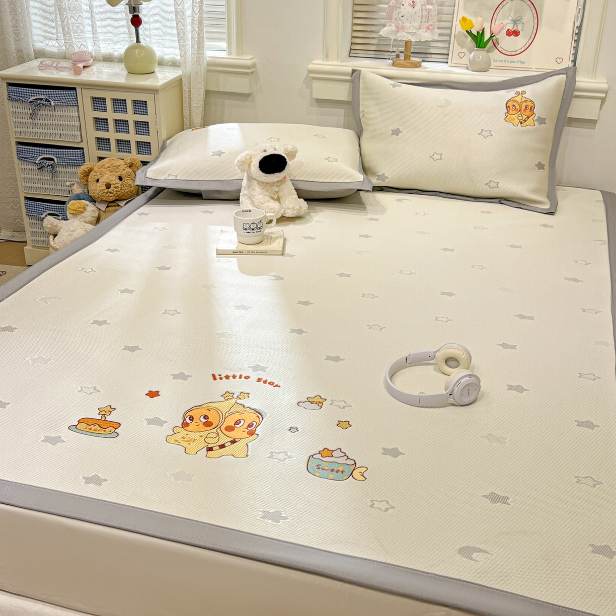 91家纺网 家纺一手货源 找家纺 川悦生活 2026新款凉感提花绣花豆豆席 星仔派对