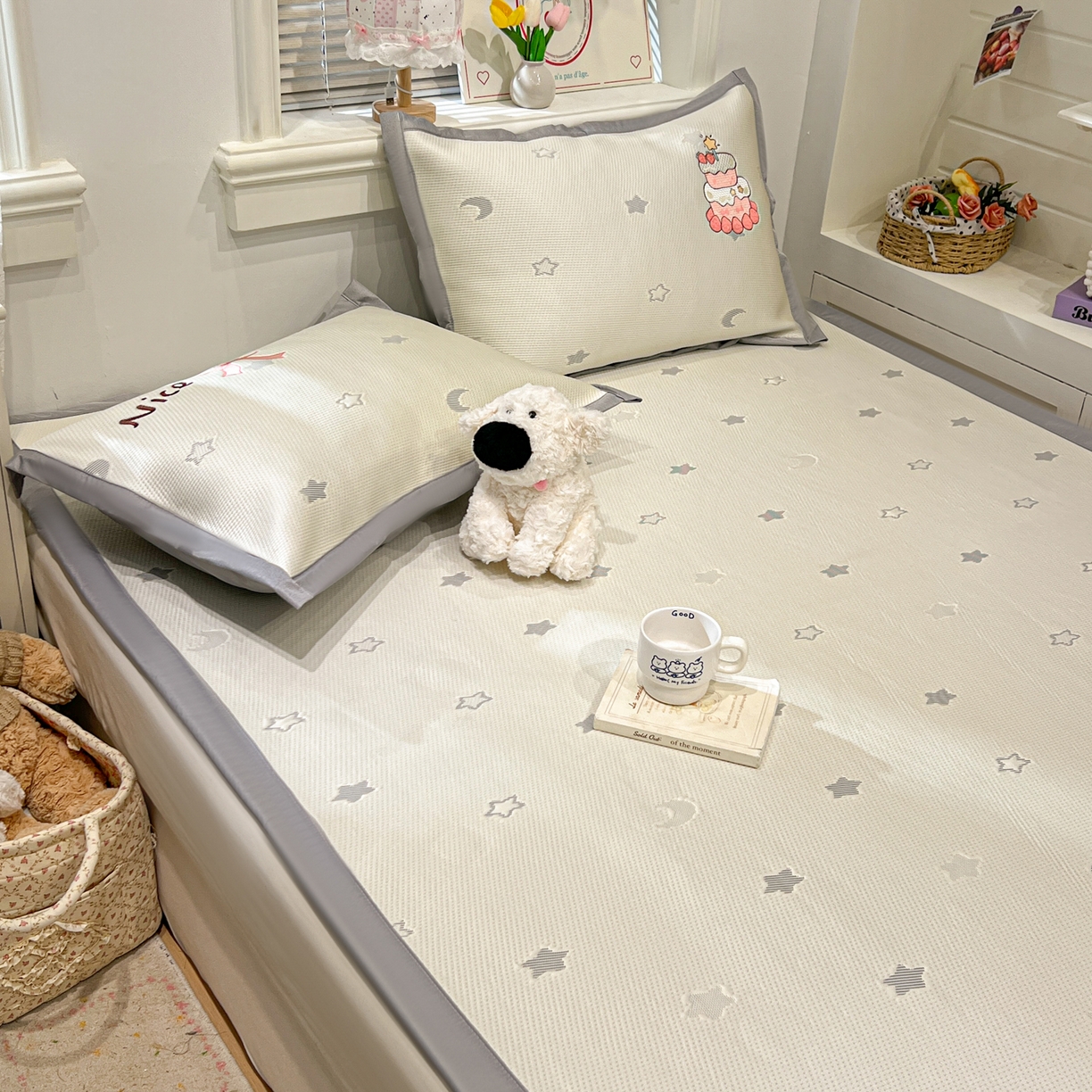 91家纺网 家纺一手货源 找家纺 川悦生活 2026新款凉感提花绣花豆豆席 奶油草莓