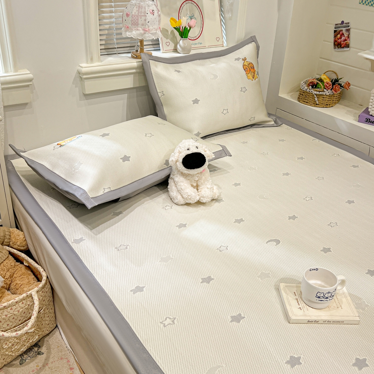 91家纺网 家纺一手货源 找家纺 川悦生活 2026新款凉感提花绣花豆豆席 星仔派对