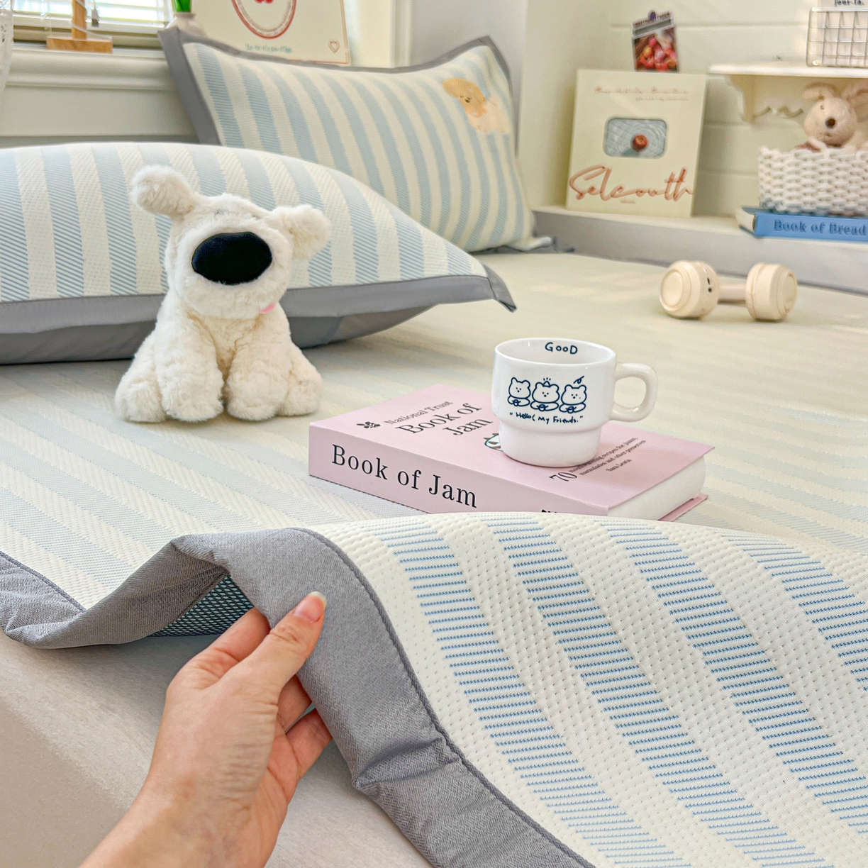 91家纺网 家纺一手货源 找家纺 川悦生活 2026新款凉感提花绣花豆豆席 宠物乐咖