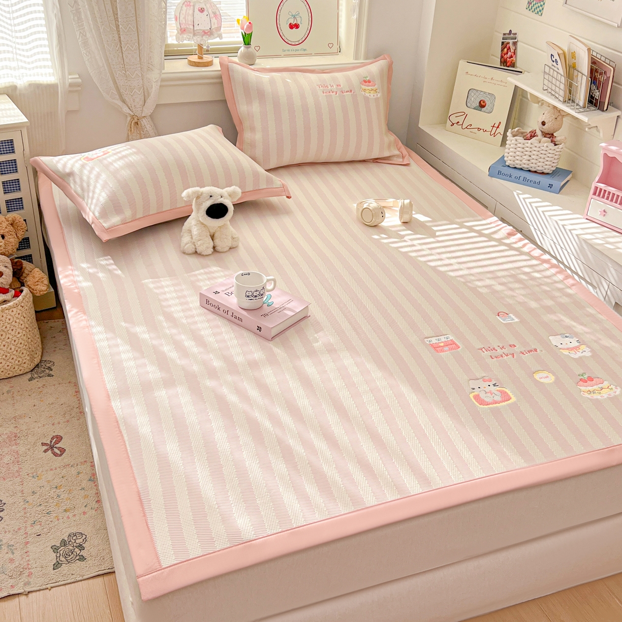 91家纺网 家纺一手货源 找家纺 川悦生活 2026新款凉感提花绣花豆豆席 奶油甜心