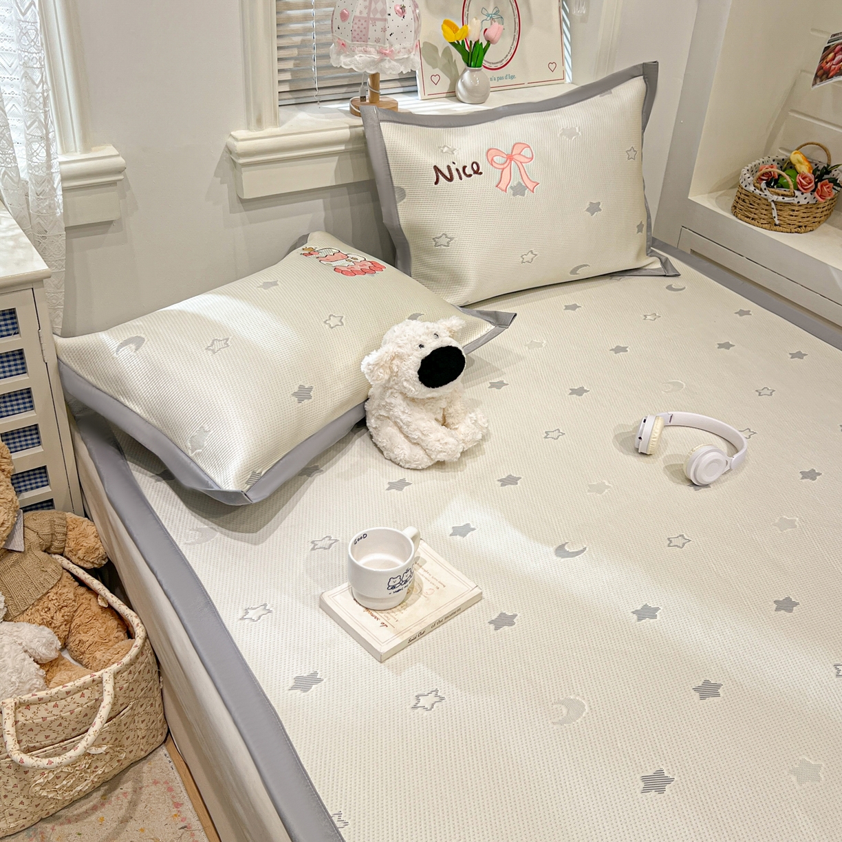 91家纺网 家纺一手货源 找家纺 川悦生活 2026新款凉感提花绣花豆豆席 奶油草莓