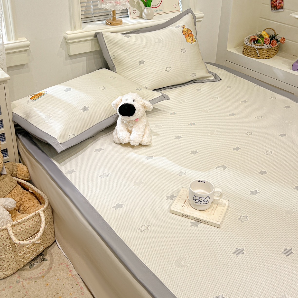 91家纺网 家纺一手货源 找家纺 川悦生活 2026新款凉感提花绣花豆豆席 星仔派对