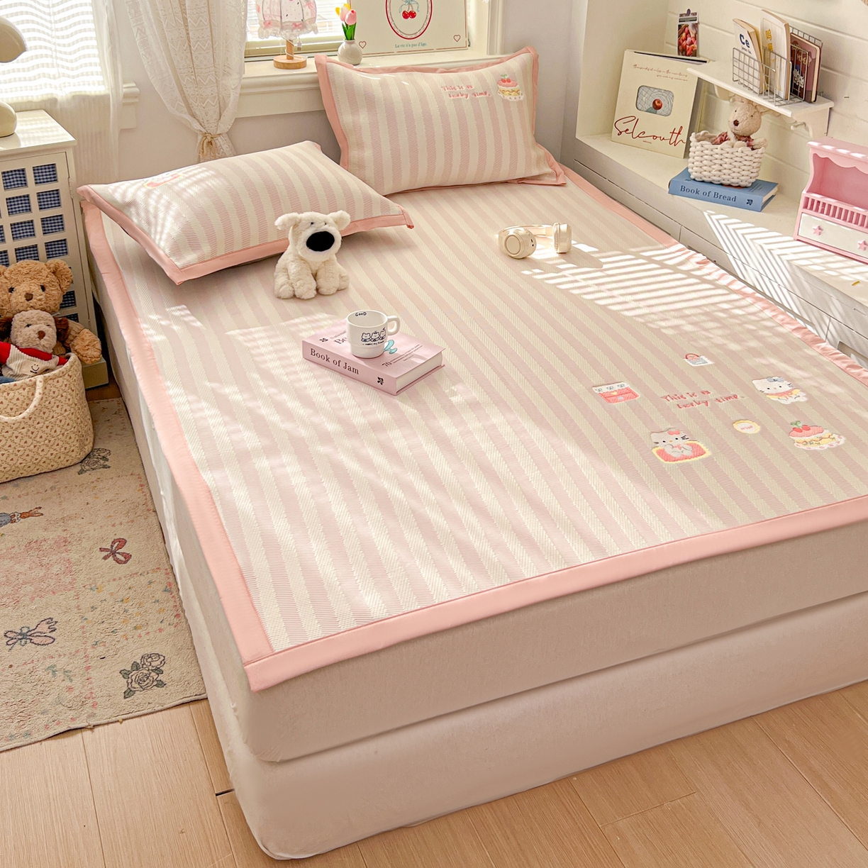 91家纺网 家纺一手货源 找家纺 川悦生活 2026新款凉感提花绣花豆豆席 奶油甜心