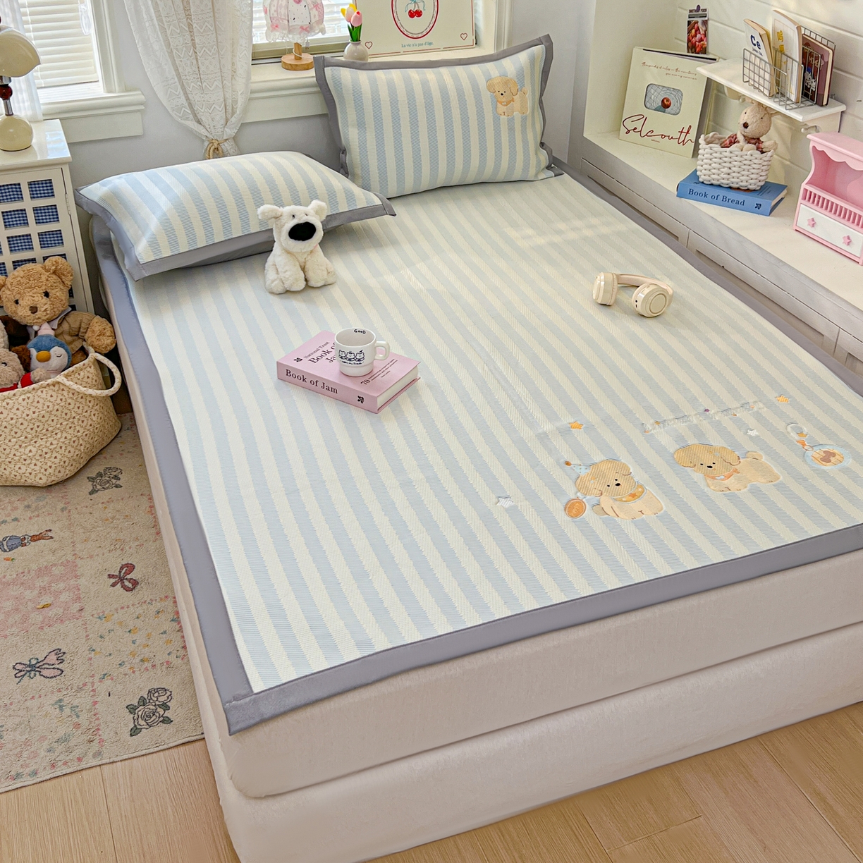 91家纺网 家纺一手货源 找家纺 川悦生活 2026新款凉感提花绣花豆豆席 宠物乐咖