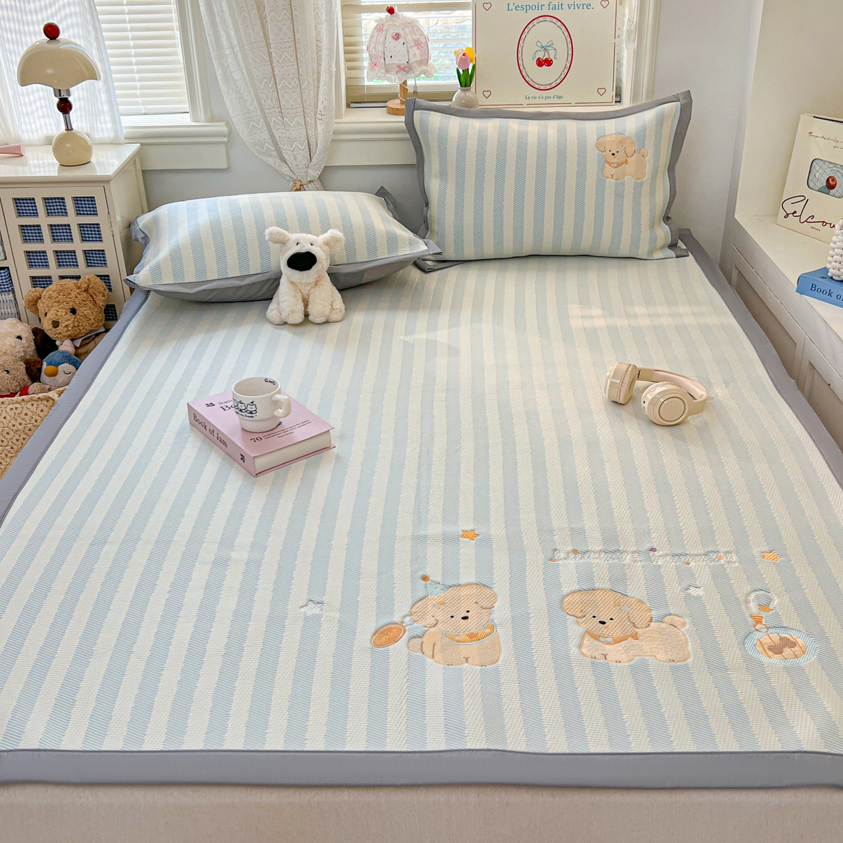 91家纺网 家纺一手货源 找家纺 川悦生活 2026新款凉感提花绣花豆豆席 宠物乐咖