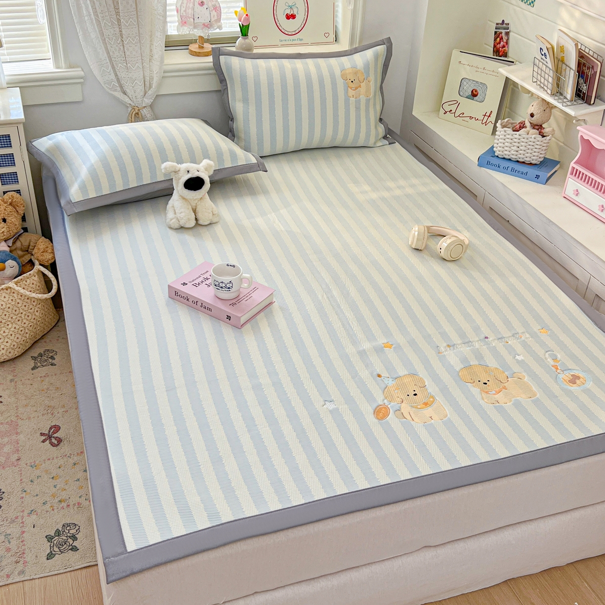 91家纺网 家纺一手货源 找家纺 川悦生活 2026新款凉感提花绣花豆豆席 宠物乐咖