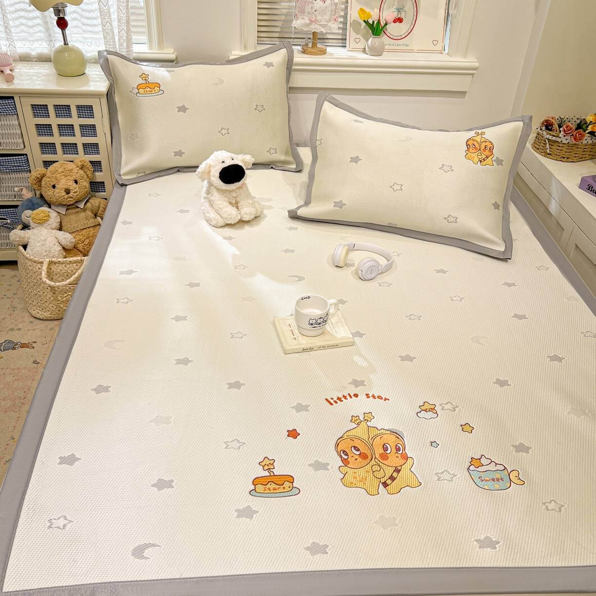 91家纺网 家纺一手货源 找家纺 川悦生活 2026新款凉感提花绣花豆豆席 星仔派对