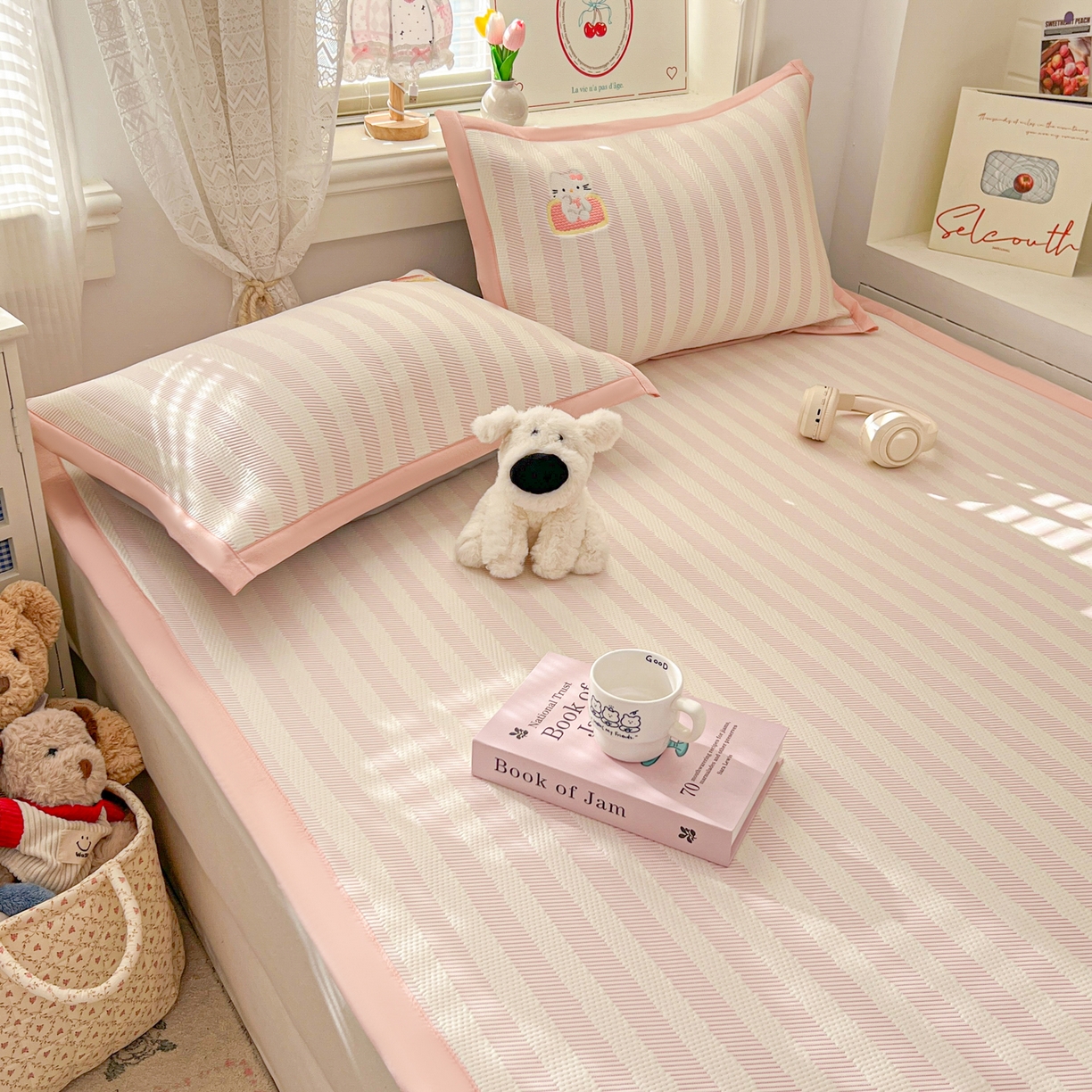 91家纺网 家纺一手货源 找家纺 川悦生活 2026新款凉感提花绣花豆豆席 奶油甜心