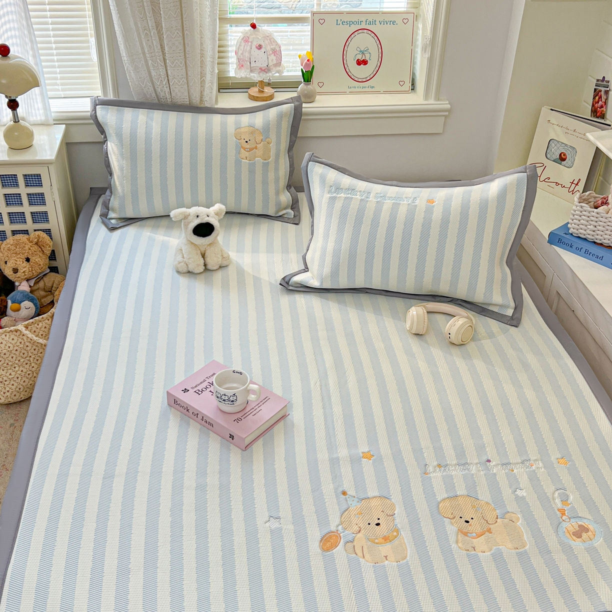 91家纺网 家纺一手货源 找家纺 川悦生活 2026新款凉感提花绣花豆豆席 宠物乐咖