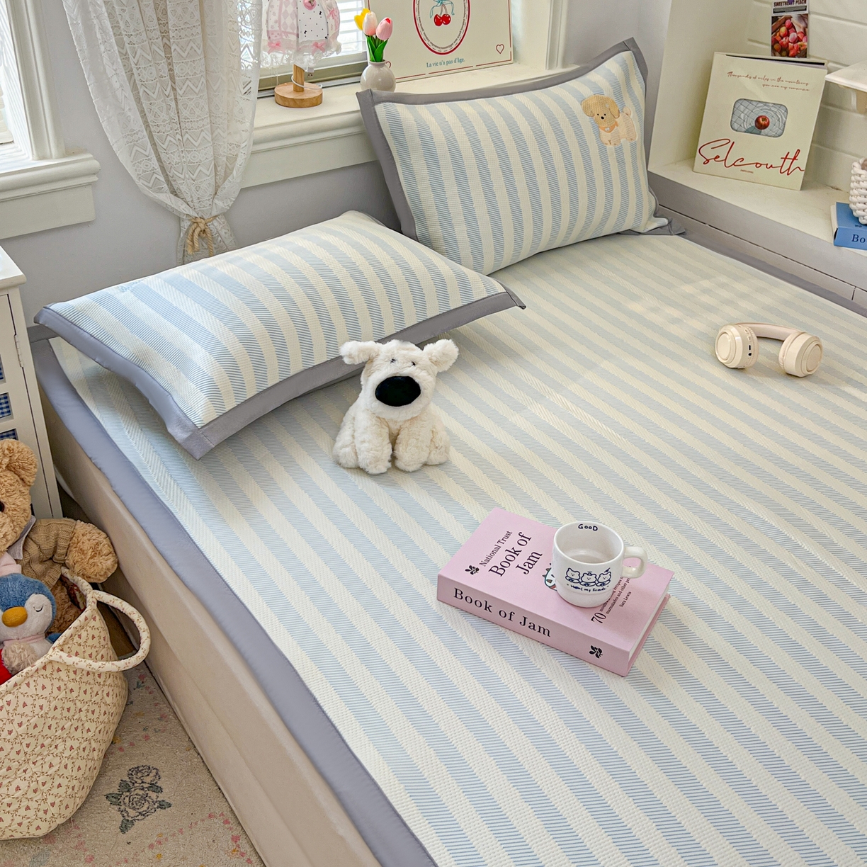 91家纺网 家纺一手货源 找家纺 川悦生活 2026新款凉感提花绣花豆豆席 宠物乐咖