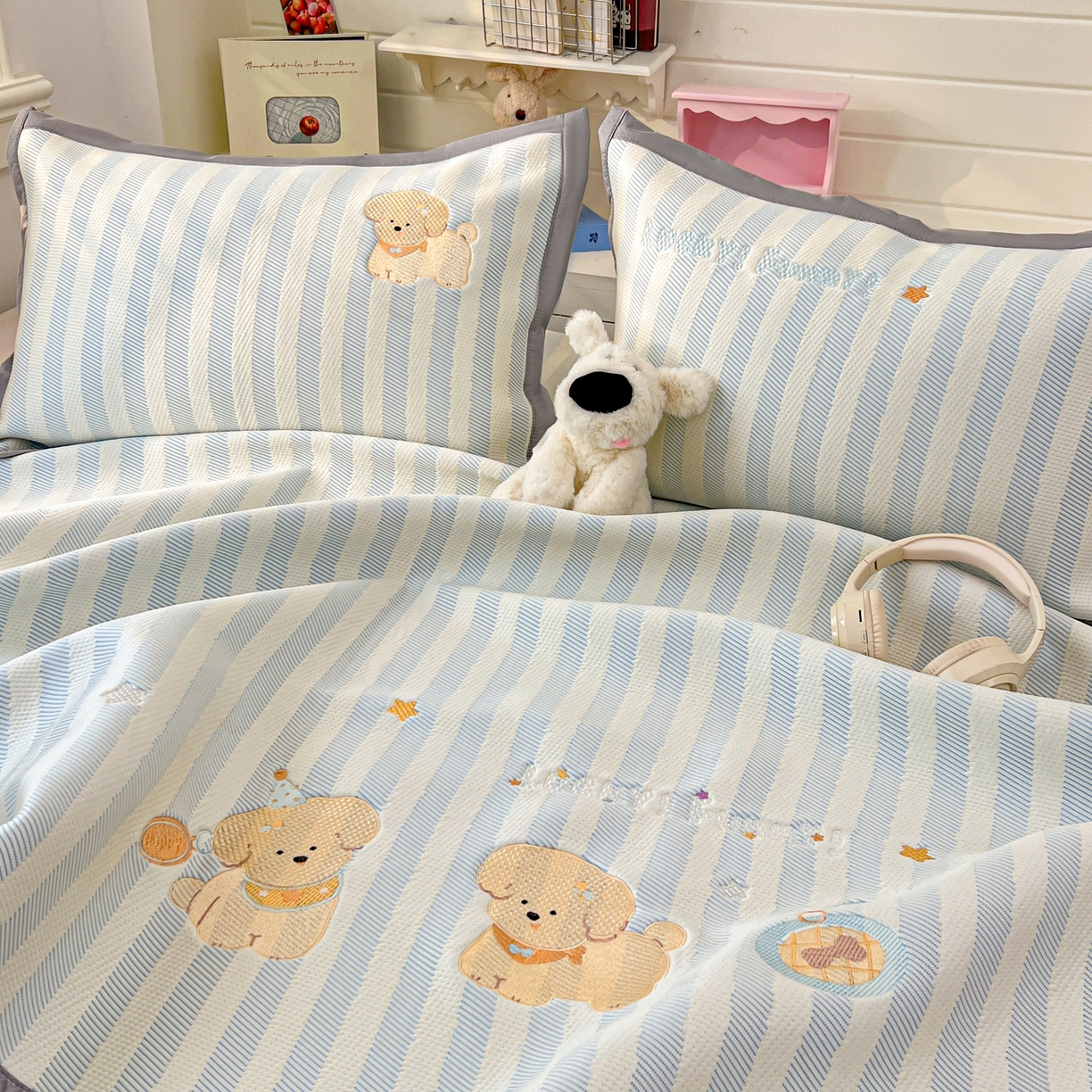 91家纺网 家纺一手货源 找家纺 川悦生活 2026新款凉感提花绣花豆豆席 宠物乐咖