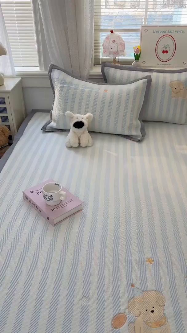 91家纺网 家纺一手货源 找家纺 川悦生活 2026新款凉感提花绣花豆豆席 宠物乐咖