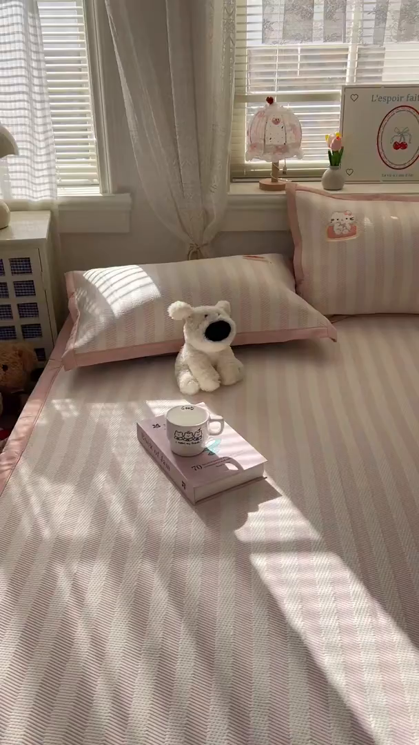 91家纺网 家纺一手货源 找家纺 川悦生活 2026新款凉感提花绣花豆豆席 奶油甜心