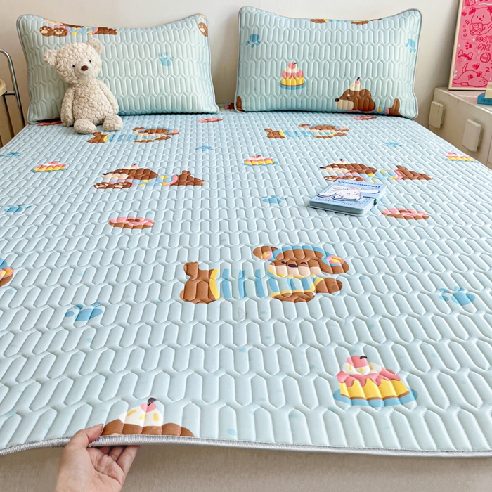 91家纺网 家纺一手货源 找家纺 （总）沐慕 2026新款小清新凉感丝乳胶凉席三件套