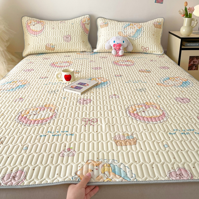 91家纺网 家纺一手货源 找家纺 （总）沐慕 2026新款小清新凉感丝乳胶凉席三件套