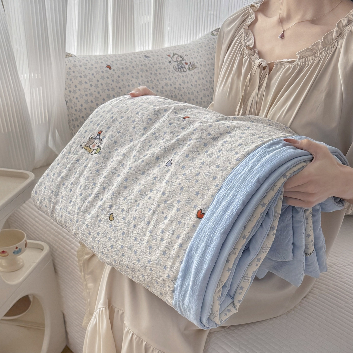 91家纺网 家纺一手货源 找家纺 （总）优雅星家纺 2026新款A泡芙双层纱大豆夏被夏凉被空调被夏被四件套